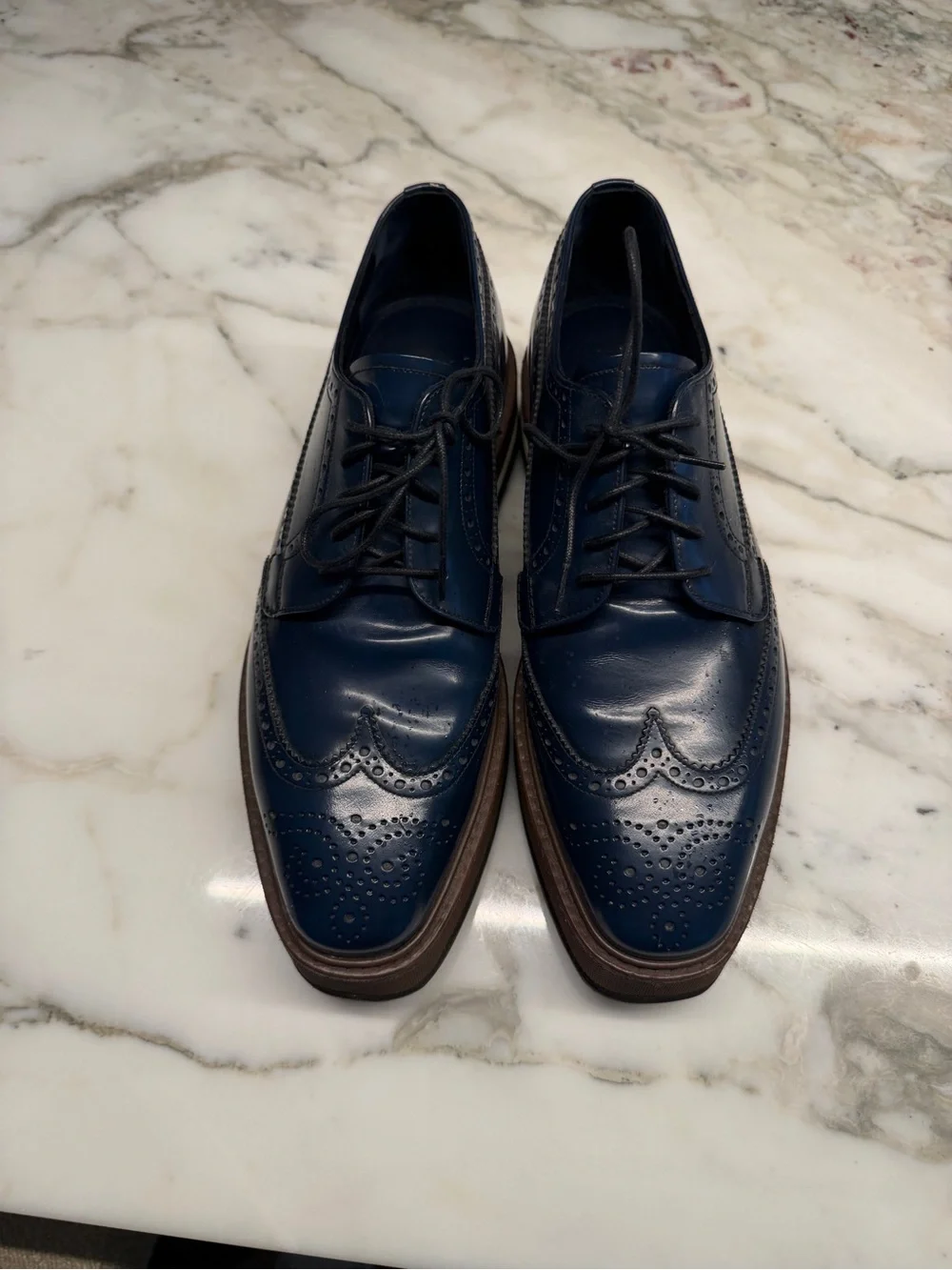 Prada Navy Leather Brogue Platform Derbys